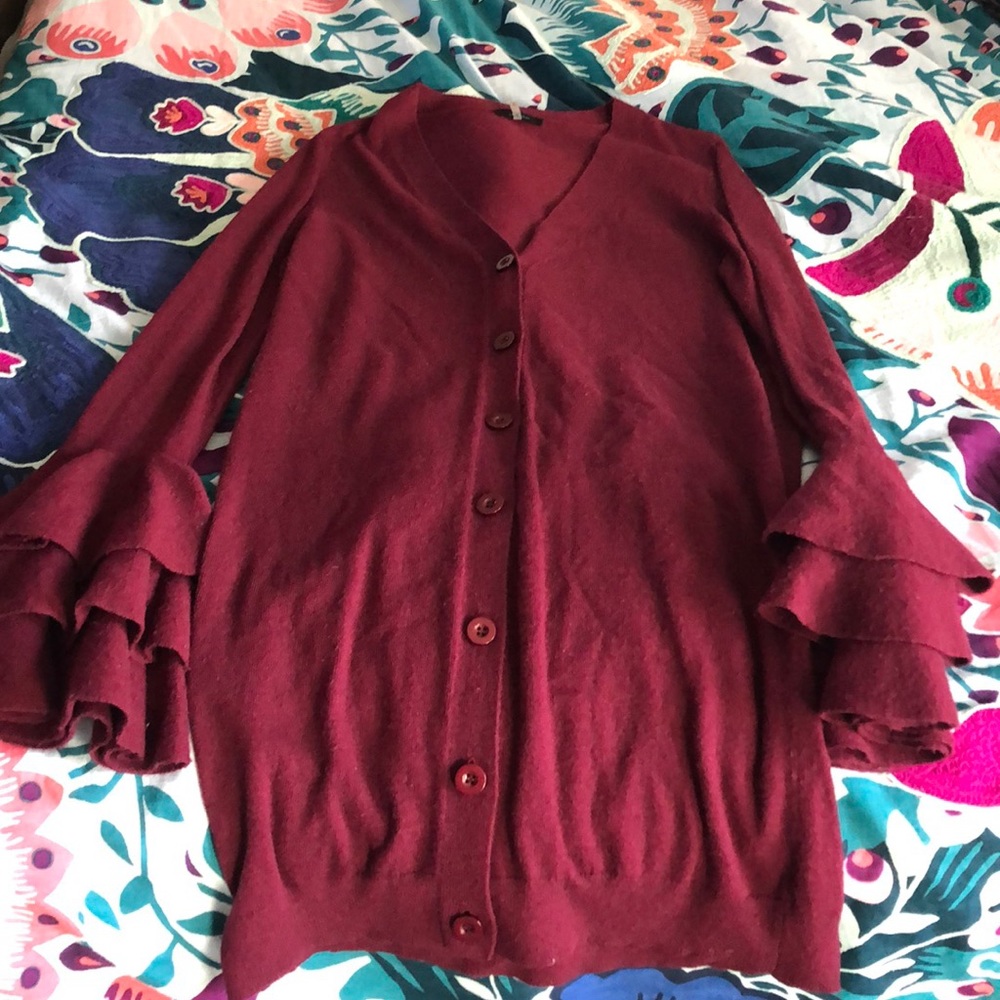 Tiered Bell Sleeve cranberry long cardigan
